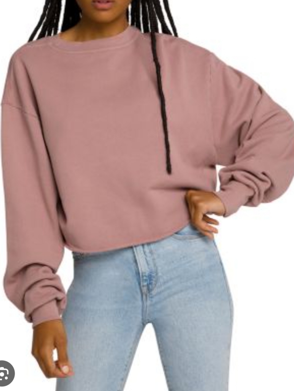 Good American Cropped Crewneck Sweatshirt in Dusty Rose‎